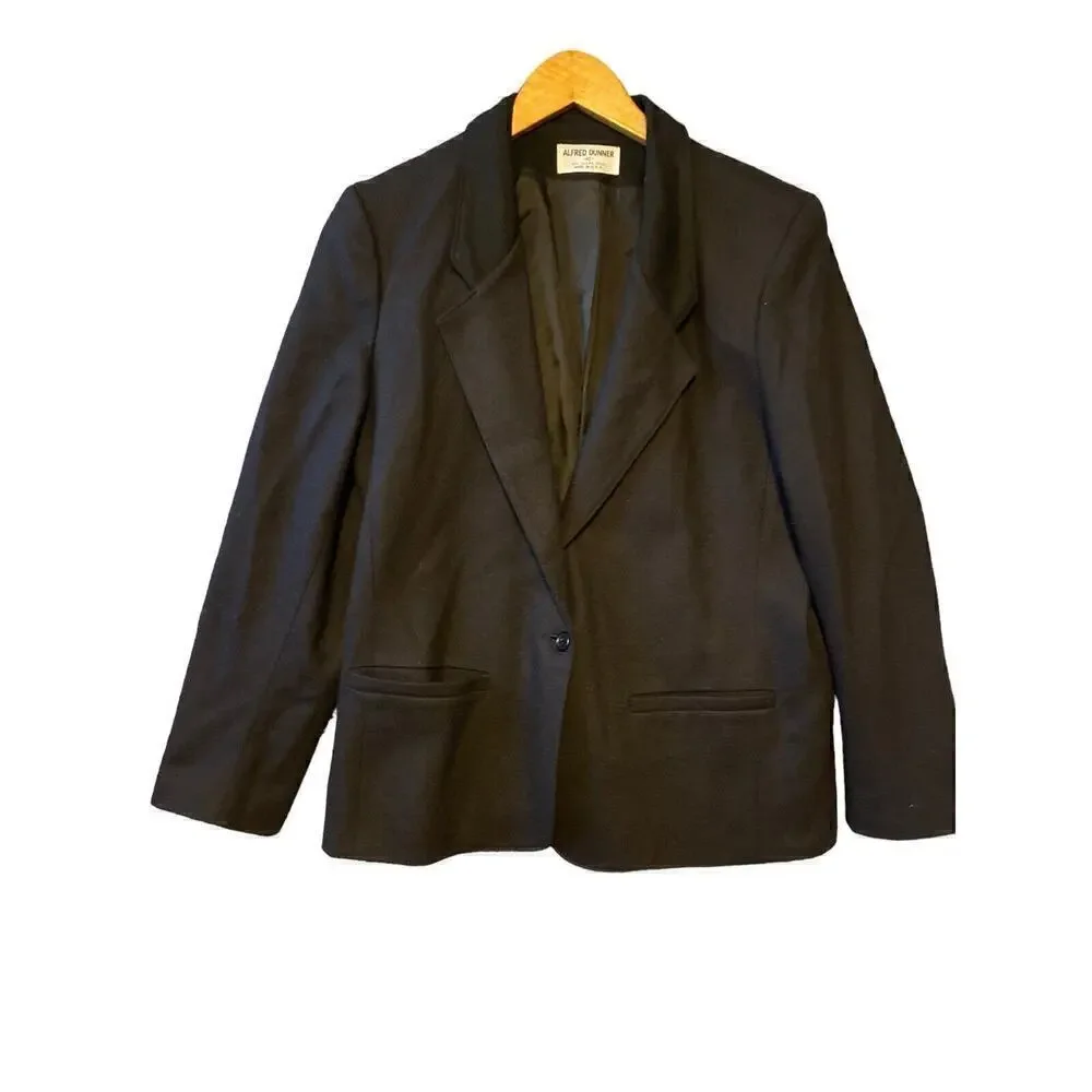 Alfred Dunner 100% Wool Black 1-Button Blazer Style Pea Coat Women's